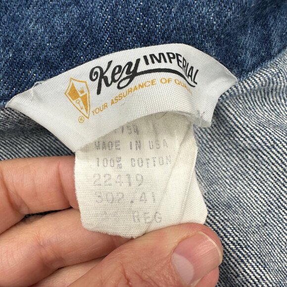 Vintage Key Imperial Blue Denim Workwear Jacket Hand Embroidered 70s Chore Coat - Picture 6 of 9